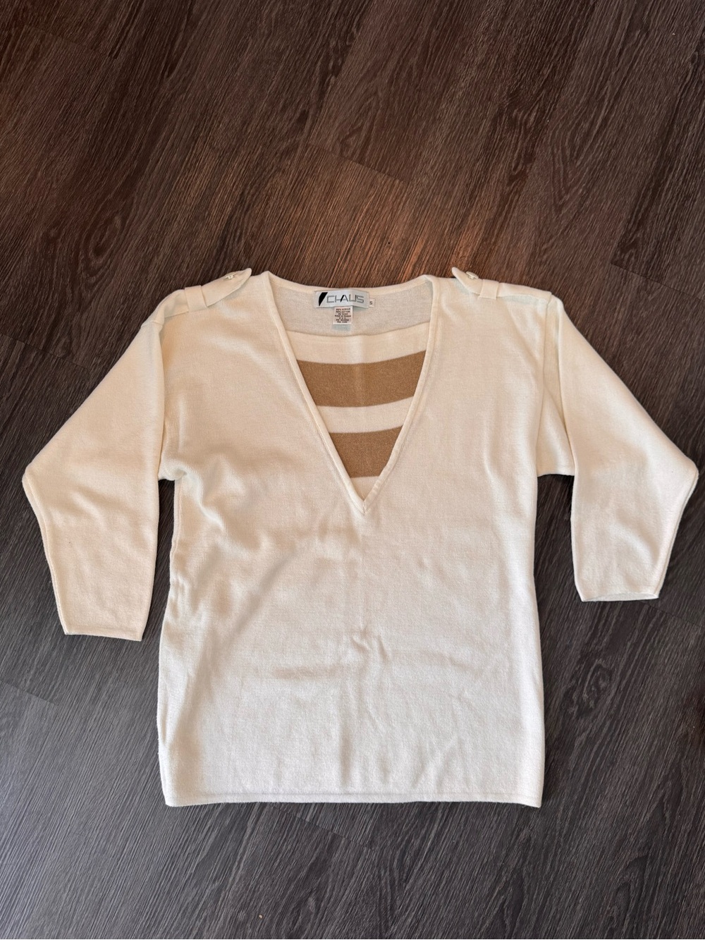Vtg 80s/90s Chaus Cream Sweater Illusion V-neck Sz Small Preppy Retro Minimalist